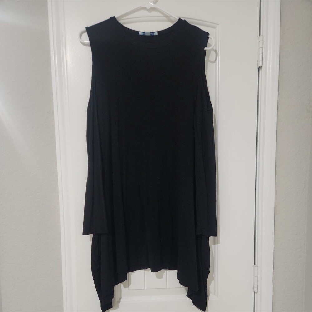 She + Sky Black Cold Shoulder Swing Dress Long Sleeve Loose Tunic M